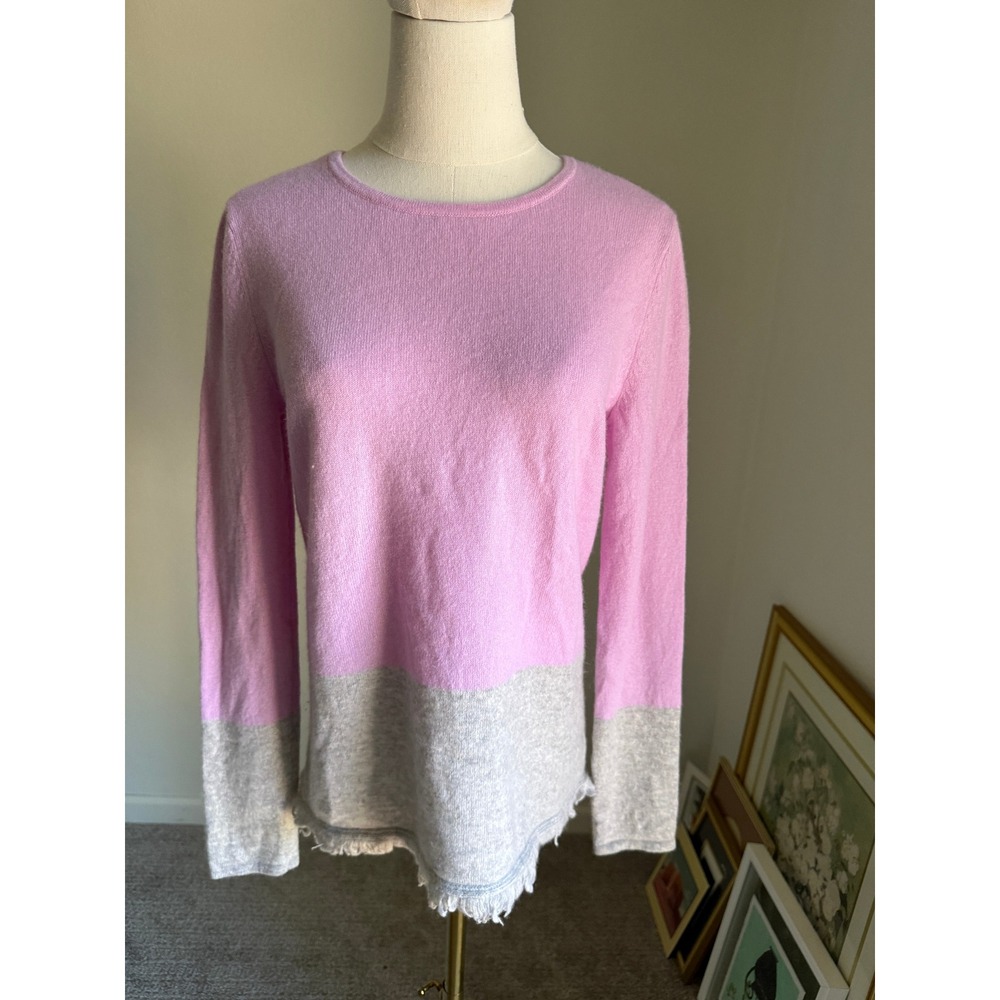 Lilly Pulitzer Rica Pink Grey Cashmere Colorblock Fringe Hem Sweater Small Lilac